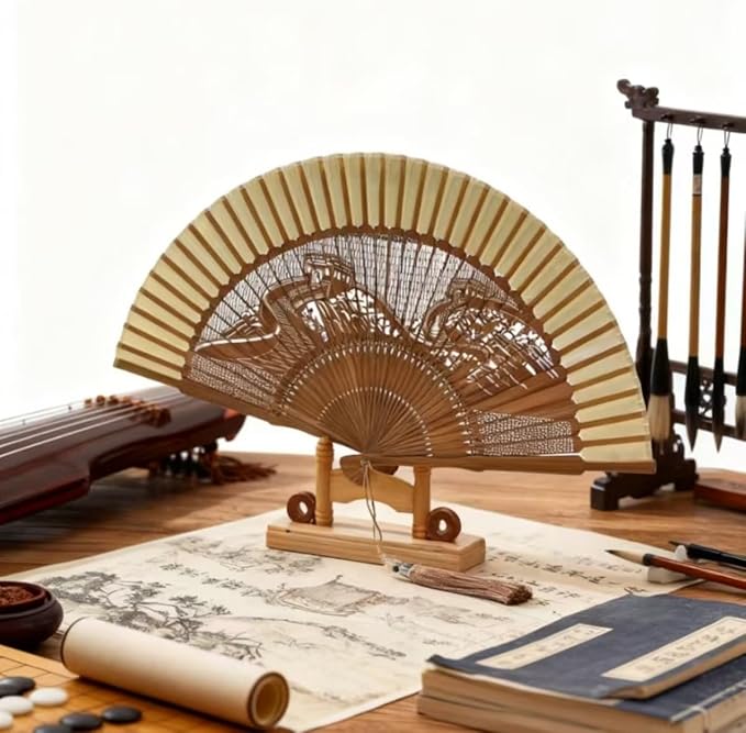 Hand Fan for Vintage Japanese Bamboo Silk Elegant for Dance Music Festival Wedding Church Decoration Party (The Great Wall, Medium)
