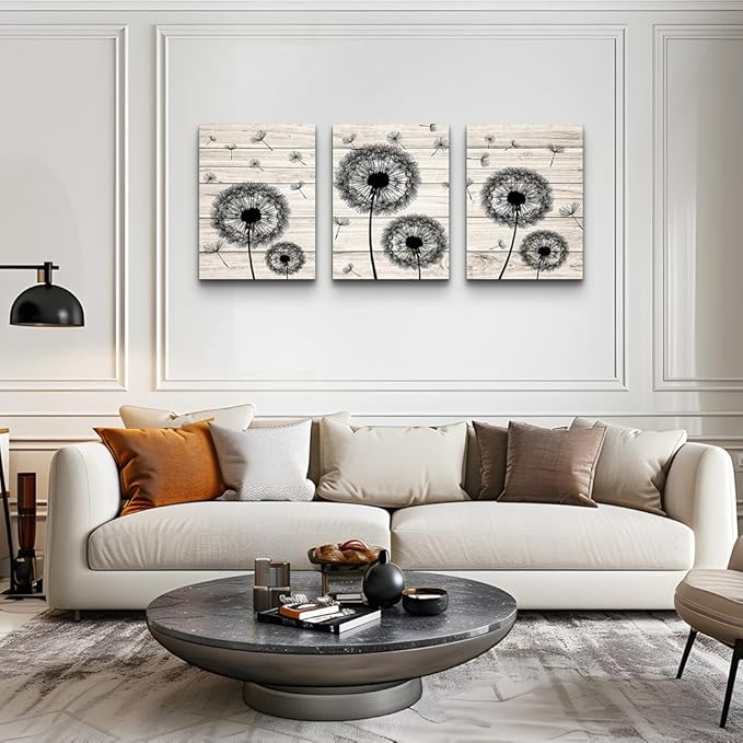 Wall Decor For Living Room Canvas Wall Art For Bedroom Fashion Wall Decorations For Kitchen Abstract Paintings Office Canvas Art Black Dandelion Flowers Hang Pictures Artwork Home Decoration 3 Pieces
