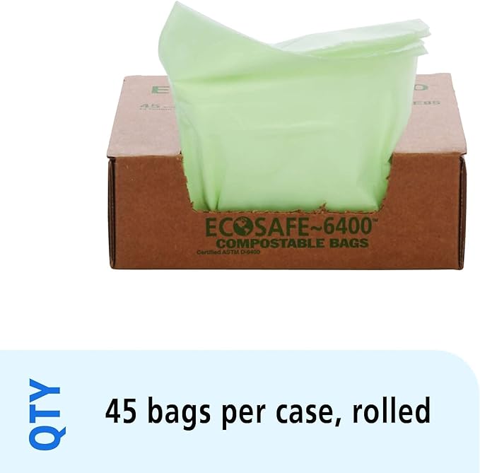 Stout by Envision Ecosafe-6400 Bags, 13 Gal, 0.85 Mil, 24" X 30", Green, 45/box