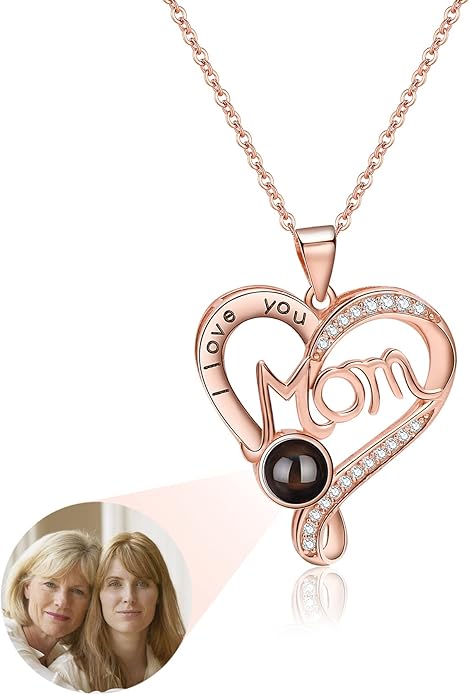 SUPHELPU Personalized Mother's Day Gifts for Mom From Daughter - Custom Photo Necklace With Picture Inside - Projection Necklace for Mom - Memorial Gift