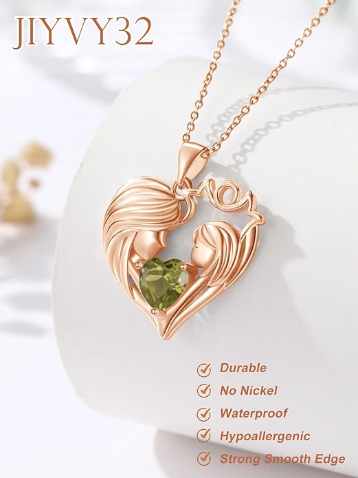 Mother and Daughter/Son Love Heart Necklace White Gold/14K Gold/Rose Gold Birthstone Jewelry Christmas Mothers Day Birthday Gifts For Mom Wife Grandma Women