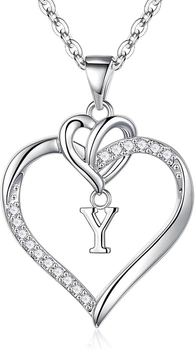 STORUP Valentines Gifts for Women Teen Girls - Heart Initial Necklaces for Women Girls, 14K-Gold-Plated CZ Initial A-Z Heart Necklaces for Teen Girl Jewelry Valentines Gifts for Her Mom Wife Sister
