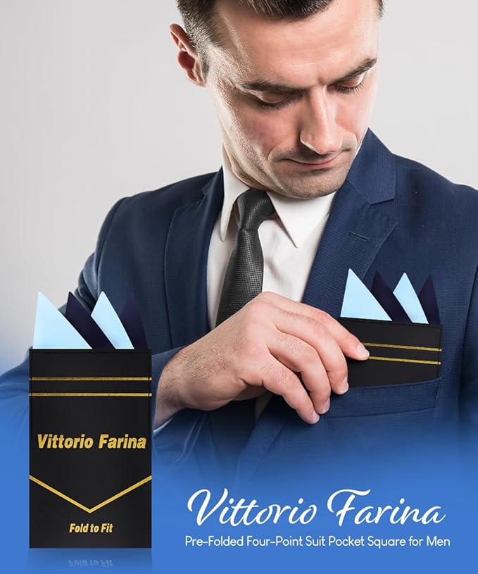 Premium Pre-Folded Four-Point Suit Pocket Square for Men with Sewn Pocket Fold