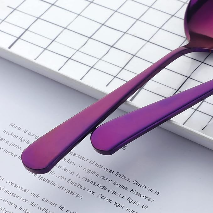 Buyer Star 8 Pieces Stainless Steel Round Soup Spoon, 6.3 Inch Mirror Polished Spoon Cutlery, Dishwasher Safe (Purple)