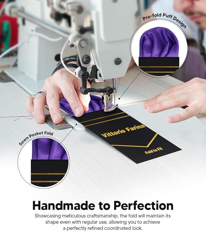 Premium Pre-Folded Four-Point Suit Pocket Square for Men with Sewn Pocket Fold