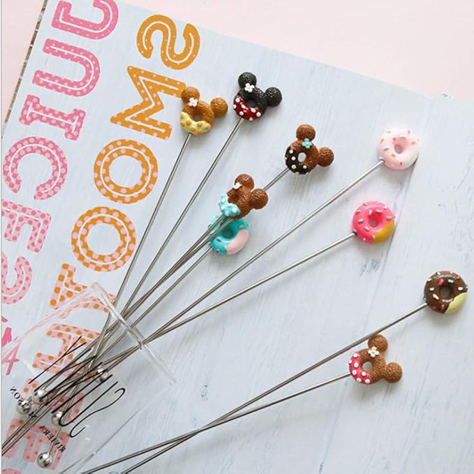 8PCS Stainless Steel Drink Stirrers-Reusable Swizzle Sticks for Cocktail, Coffee, Juice,Wine, Milk, Tea. Donut Shape. (Animal & Donut)