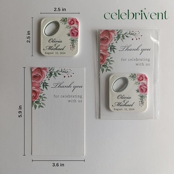 20 PCS Personalized Wedding Favors Bottle Openers - Custom Wedding Gifts for Guests with Thank You Cards, Memorable Thank You Gift for Celebrating Your Special Day (Square)