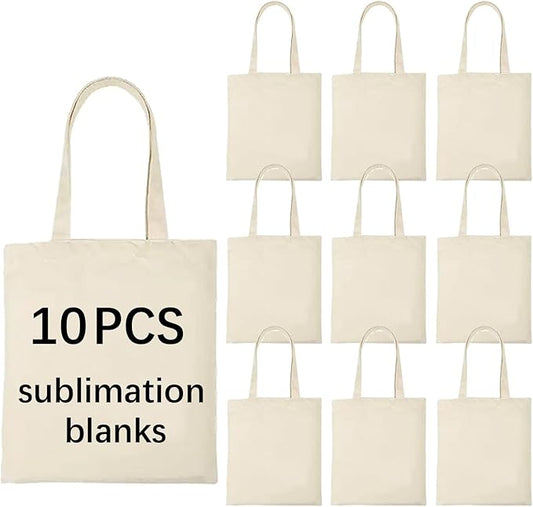 OKBA 10 pcs Sublimation Tote Bags,polyester tote bags for sublimation,DIY customization blank canvas tote bags12.2 * 14.2 in