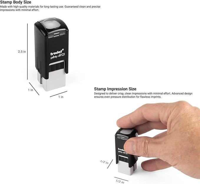 Customized Trodat Printy 4921 Self-Inking Rubber Stamp 1/2" x 1/2" Square Lipstick Size Water Base Ink