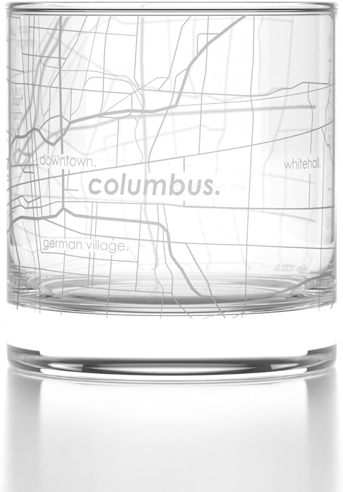 Well Told Engraved Columbus Ohio Map Rocks Glass, Old Fashioned Whiskey Glass (11 oz, Clear) Etched Whiskey Glass, Gifts For Whiskey Lovers