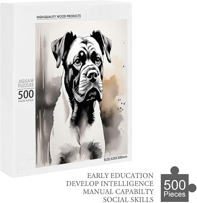 Boxer Dog Portrait Animal Wooden Puzzle 500 Pieces Jigsaw Puzzles for Adults Puzzle Educational Toys Challenging Fun Games Gifts for Elders Kids Family and Friends