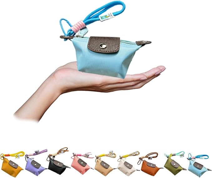 Mini Nylon Dumpling Coin Purse, Mini Nylon Dumpling Bag with Wrist Strap, Lightweight 1.4 OZ(40g), Women’s Cute Change Purse Wallet with Zipper and Keychain, for Cards Keys and Earbuds (4, blue)