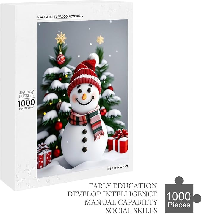Wooden Puzzles for Adults 1000 Pieces, Christmas Winter Snowman, Each Piece is Unique and Perfectly Put Together, are Special Home Decorations, Fun Puzzles, Party Games, Family Toys