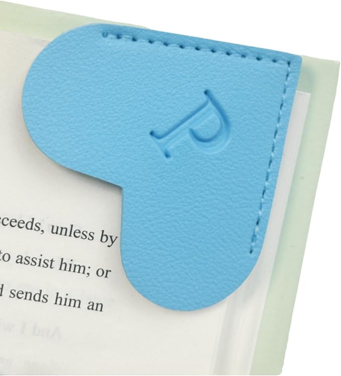 MOTEERLLU Personalized Leather Heart Bookmark with Initials, Handmade, Letter Cute Custom Corner Book Marks for Reading Women, Teachers, Students, Book Lovers, Book Accessories(Blue,P)