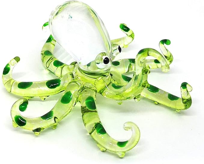 ZOOCRAFT Glass Sea Octopus Figurine Green Miniature Hand Blown Coastal Style Home Decor Gift Collectible
