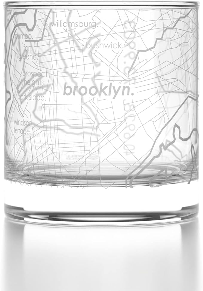 Well Told Engraved Brooklyn New York Map Rocks Glass, Old Fashioned Whiskey Glass (11 oz, Clear) Etched Whiskey Glass, Gifts For Whiskey Lovers