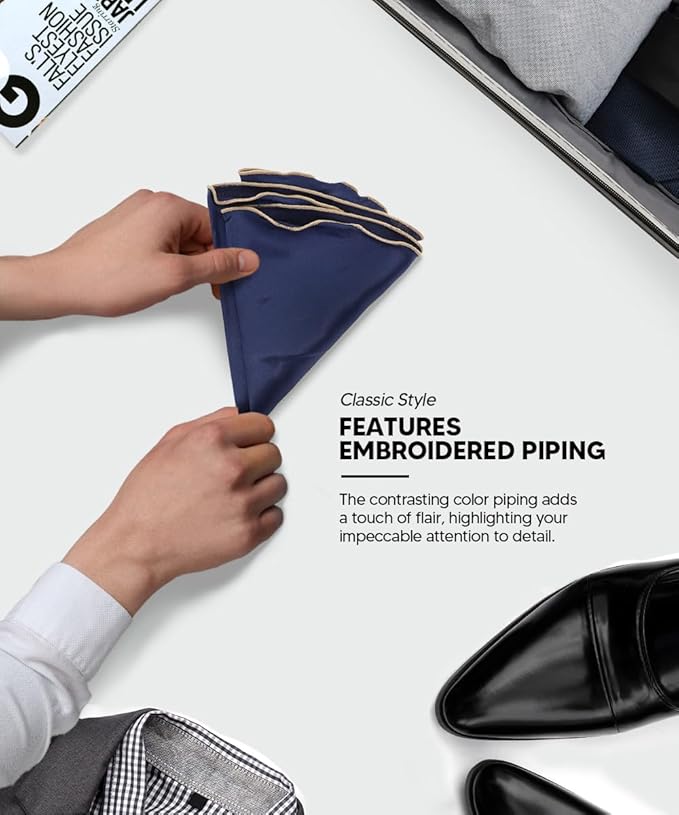 Premium Pre-Folded Four-Point Suit Pocket Square for Men with Sewn Pocket Fold
