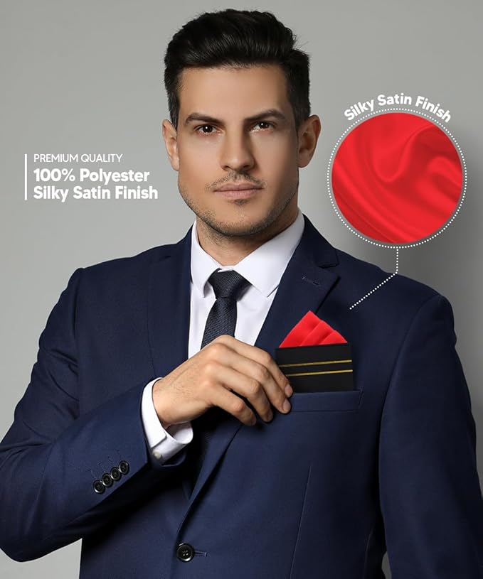 Premium Pre-Folded Four-Point Suit Pocket Square for Men with Sewn Pocket Fold