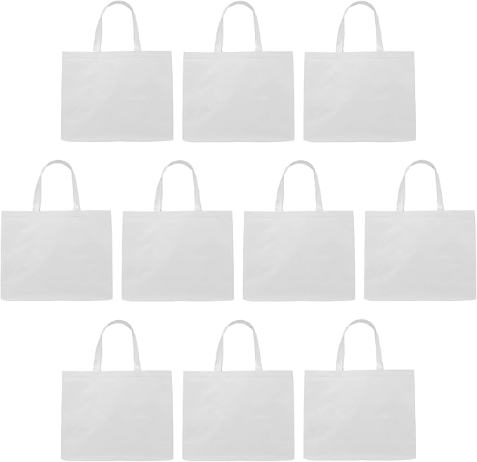 DISCOUNT PROMOS Jumbo Sized Tote Bags Set of 10, Bulk Pack - Reusable Grocery Bags, Shopping Bags, Promotional Item Totes for Women - White
