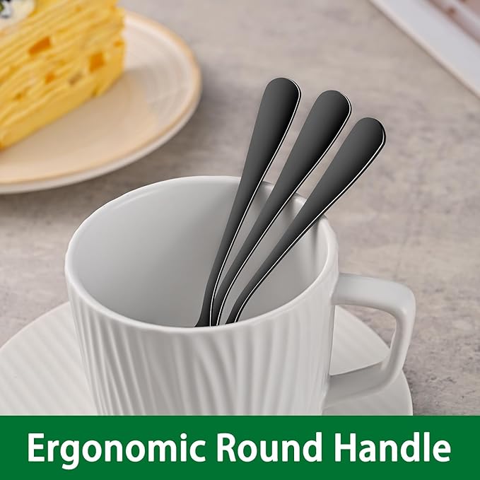 4.7 Inch Coffee & Tea Spoons,8-Piece Black Stainless Steel Espresso Spoon Set,Durable Small Teaspoon,Dishwasher Safe Mini Spoons For Dessert