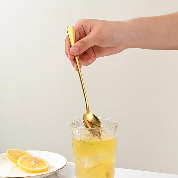 7.5 Inch Gold Iced Tea Spoons,Set Of 8 Stainless Steel Long Coffee Spoons,Long Handle Stirring Spoon For Dessert,Coctails,Ice Cream,Milk,Iced Teaspoons For Bar