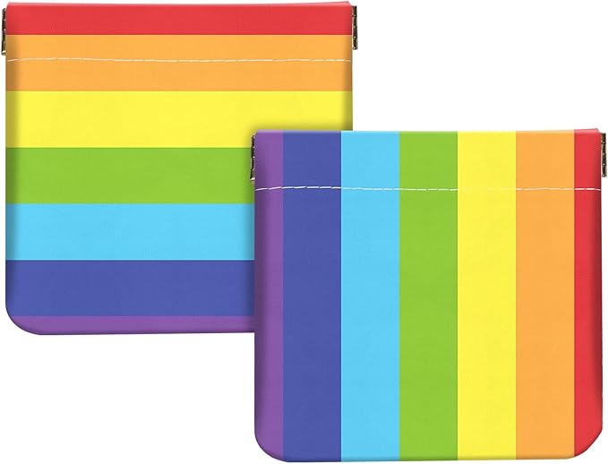 2PcsPU Leather Small Squeeze Coin Purse Pouch Mini coin Bag Unique And Cute Wallet Cosmetic Bags Change Bag For Women Girls Men Rainbow Pattern