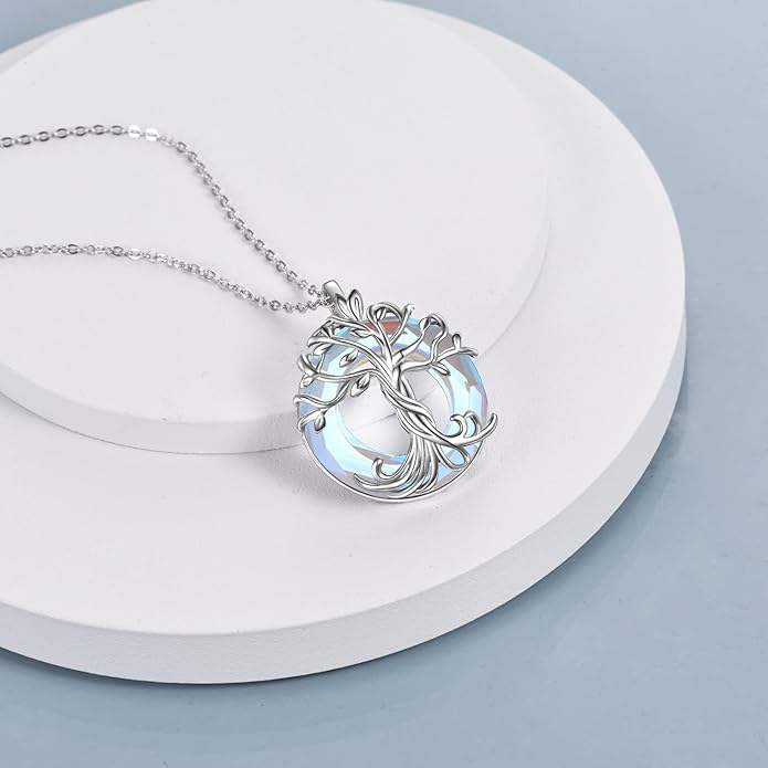 TOUPOP Tree of Life Necklace 925 Sterling Silver Family Tree Pendant Austrian Crystal Jewelry Valentines Day Birthday Gifts for Women Mom Wife Her