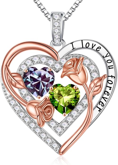 Iefil Valentines Day Gifts for Her - Sterling Silver Birthstone Necklace Anniversary Birthday Gifts for Her Wife Mom Daughter