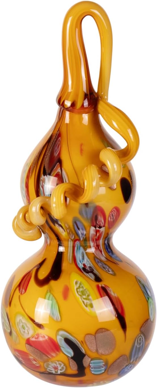 KAMMAK Gourd Glass Figurine, Handmade Blown Coloured Glaze Art Gourd Statue, Centerpiece Collectible Home Decor, Table Ornaments, Gift for Birthday Thanksgiving Christmas Decorations, QSKQ01