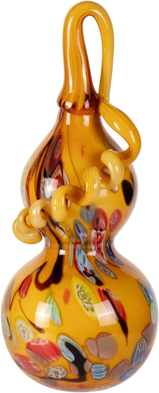 KAMMAK Gourd Glass Figurine, Handmade Blown Coloured Glaze Art Gourd Statue, Centerpiece Collectible Home Decor, Table Ornaments, Gift for Birthday Thanksgiving Christmas Decorations, QSKQ01