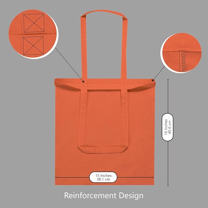 TOPDesign 24-Pack Economical 16"x15" Orange Cotton Tote Bag, Lightweight Medium Reusable Grocery Shopping Cloth Bags, Suitable for DIY, Advertising, Promotion, Gift, Activity