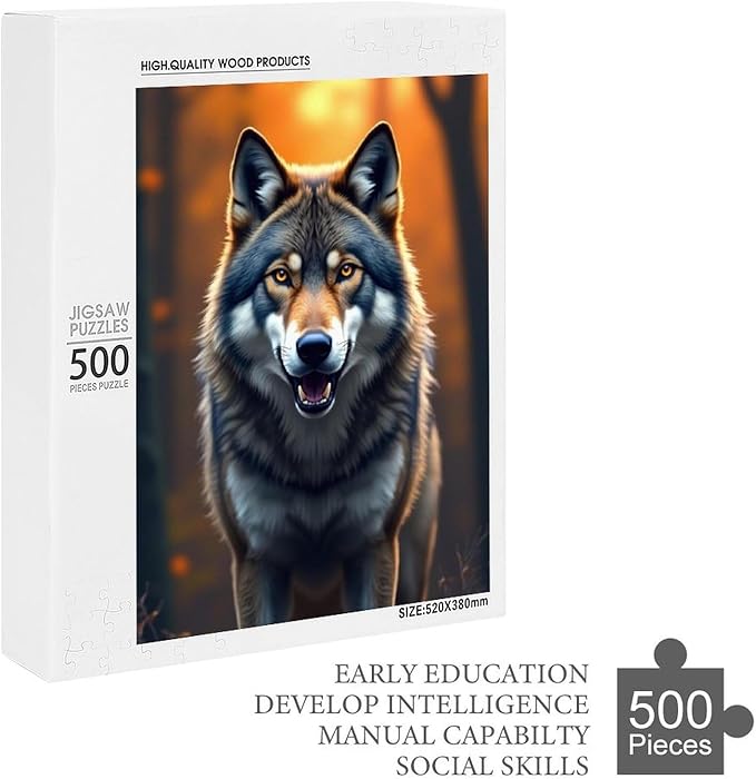 Puzzles for Adults 500 Pieces Wooden Jigsaw Puzzle - King of Wolves Theme Puzzle，Party Games，Family Toys，Educational Puzzles，Stress Relief Wooden Puzzle，Gifts for Family，Colleagues and Friends