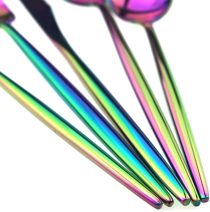 Gugrida 20-Piece 18/10 Stainless Steel Luxury Mirror Polished Rainbow Colorful Silverware Flatware Cutlery Set Service for 4 Include Knife Fork Spoon Dessert Fork Teaspoon Dishwasher Safe