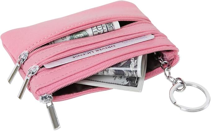 Women's Genuine Leather Coin Purse Mini Pouch Change Wallet with Keychain
