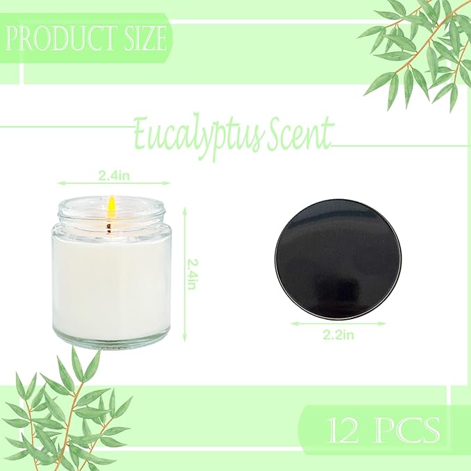 12 Pcs 4 Oz Mini Soy Candles,Eucalyptus Scented,Aromatherapy Candle,Bulk Candle Set，Great Stress Relieving Scented Candles for Girls as a Gift for Birthdays, Weddings and More!