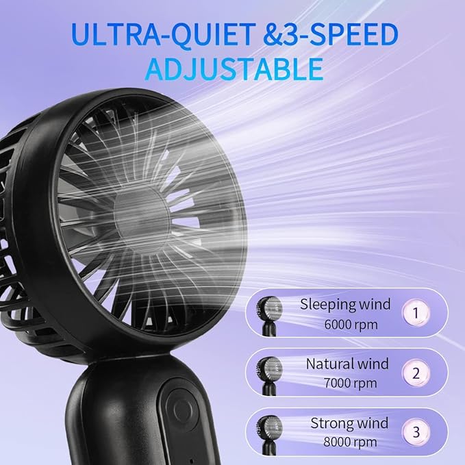 Mini Portable Fan 6 Pack, Cute Handheld Battery Operated Lightweight Small Personal Fans with 3 Speeds and USB Rechargeable Eyelash Fan for Stylish Girl Kids Women Men Office Outdoor Travel Camping