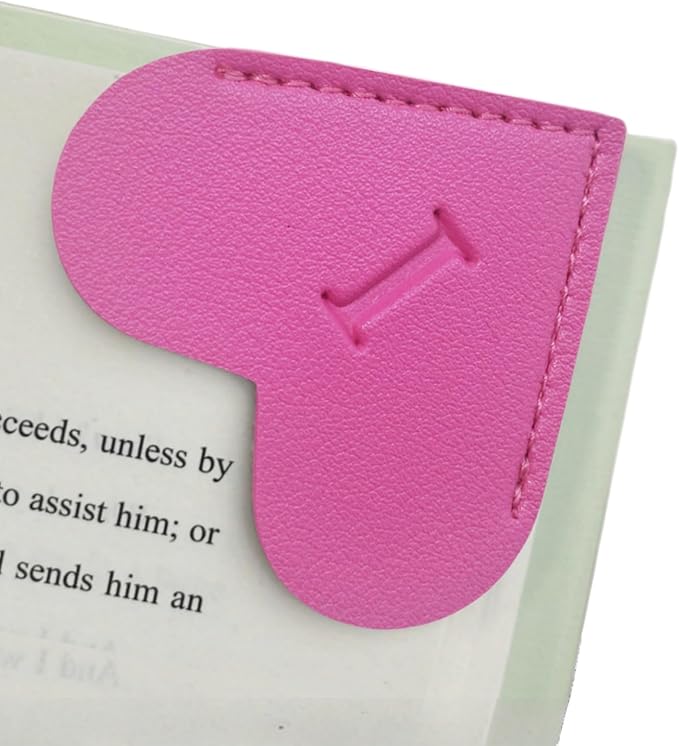 MOTEERLLU Personalized Leather Heart Bookmark with Initials, Handmade, Letter Cute Custom Corner Book Marks for Reading Women, Teachers, Students, Book Lovers, Book Accessories(Rose,I)