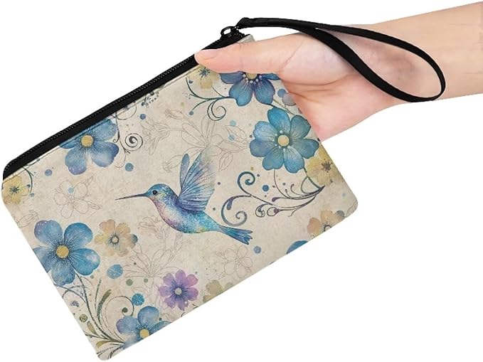 Dolyues Hummingbird Change Purses With Zipper Blue Zipper Coin Purse Womens Wallets And Change Purses Fashion Money Pouch For Women