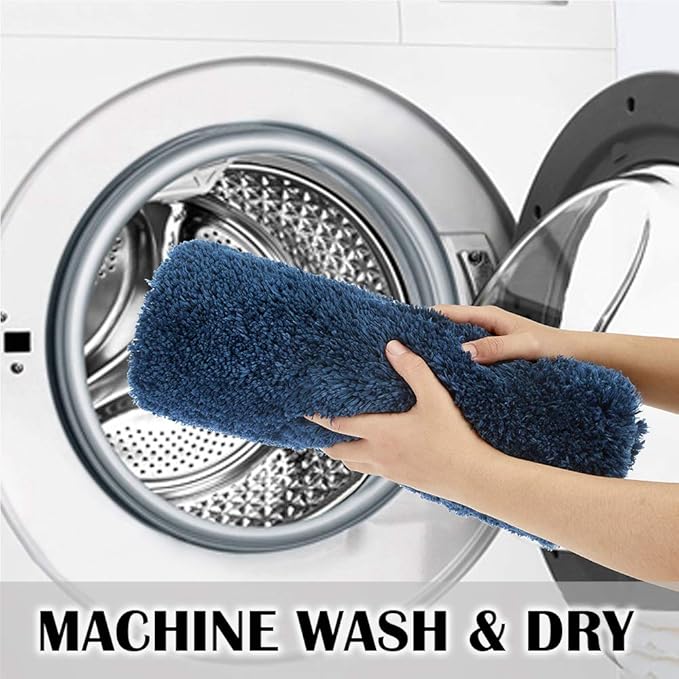 Suchtale Non Slip Bath Mat - Soft Microfiber Shaggy Bath Mat, Machine Washable, Thick Plush U Shape Toilet Rug (20 x 24, Navy)