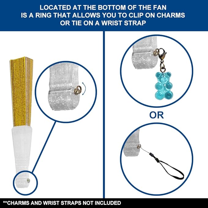 Flags Importer Glitter Gold Small Hand Fan (Clear Handle)