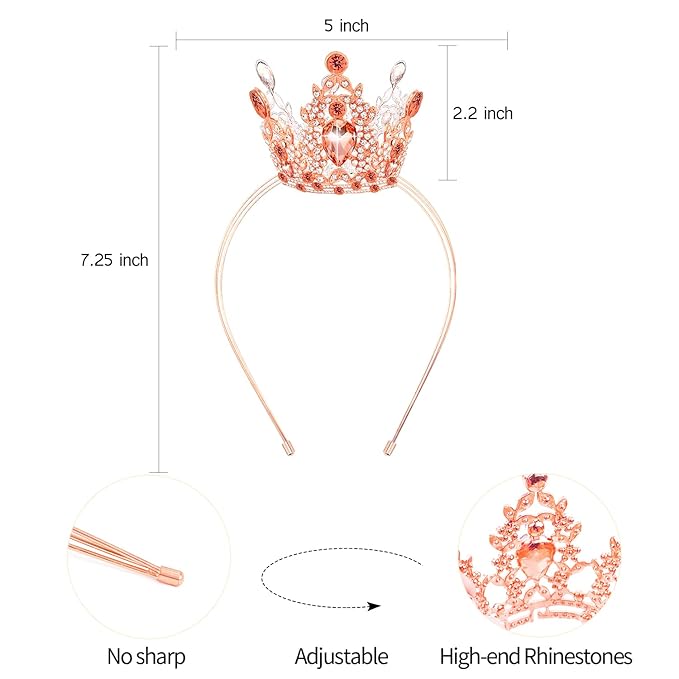 VELSCRUN Rose Gold Crystal Tiara Headband, Crowns for Women, Princess Girls Tiaras, Royal Queen Crown Princess Quinceanera Headpieces for Birthday Prom Bride Wedding Pageant Party Hair Band