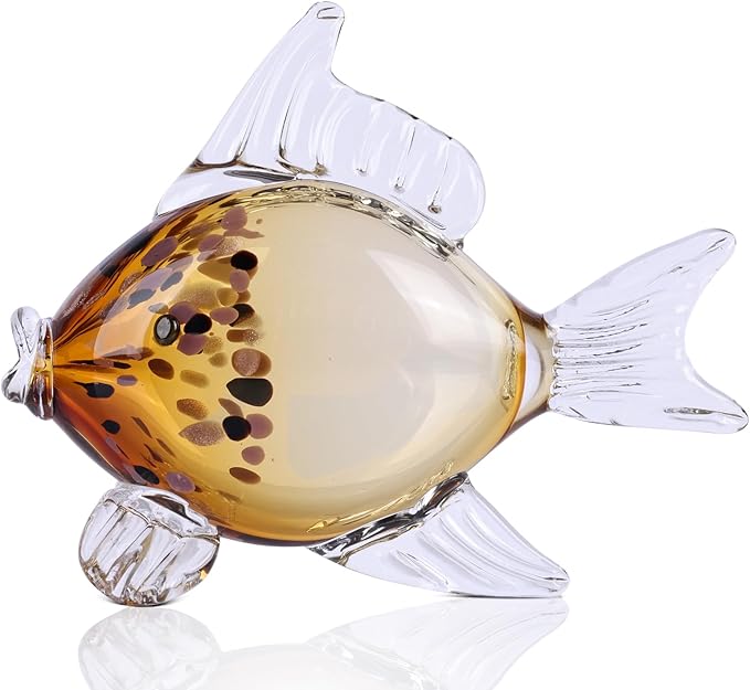 Large Glass Fish Figurine for Home Decor, Hand Blown Art Glass Ocean Animal Statue, Decorative Coastal and Beach Themed Sculpture for Table, Shelf, Bathroom, Living Room or Office