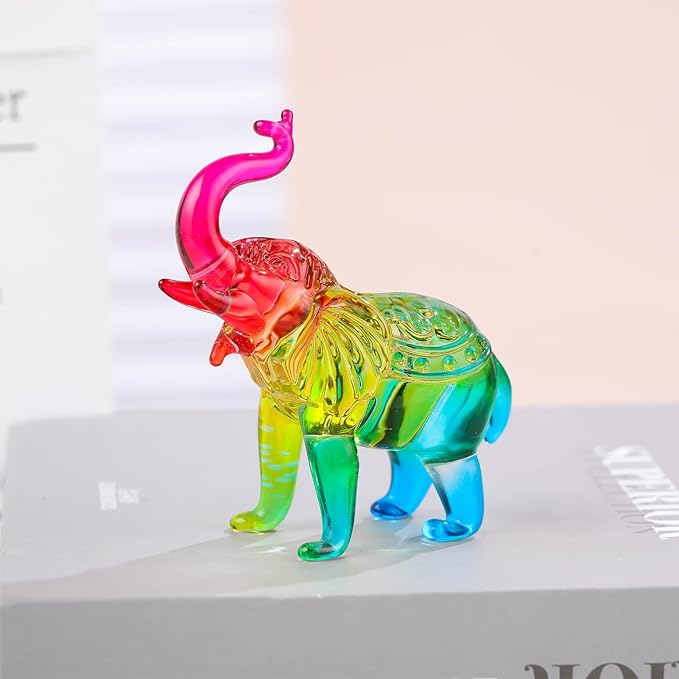 Crystal Elephant Figurine Home Decor, Glass Elephant Statue Gifts for Women Men, Crystal Animals Collectible Figurines Tabletop Decoration Elephant Sculpture with Trunk Up Ornaments (Color)