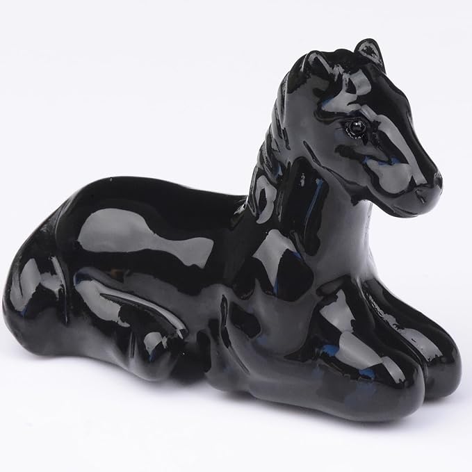 2.2 Inch Black Obsidian Horse Crystal Figurines,Hand-Carved Healing Crystals Decor, Horse Statues Stone Energy Gemstones,in Bedroom Office Meditation Memorial Gifts for Girls and Women