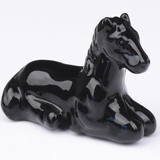 2.2 Inch Black Obsidian Horse Crystal Figurines,Hand-Carved Healing Crystals Decor, Horse Statues Stone Energy Gemstones,in Bedroom Office Meditation Memorial Gifts for Girls and Women
