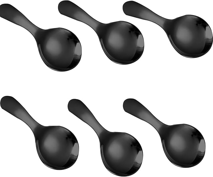 6 Pcs Stainless Steel Mini Spoon Short Handle Small Round Suitable For Dessert, Tea, Coffee, Cake, Sugar, Ice Cream Coffee Tea Spoon. (Black A)