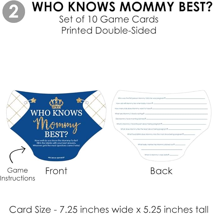 Big Dot of Happiness Royal Prince Charming - 4 Baby Shower Games - 10 Cards Each - Who Knows Mommy Best, Mommy or Daddy Quiz, What’s in Your Purse and Oh Baby - Gamerific Bundle