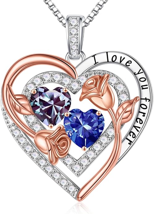 Iefil Valentines Day Gifts for Her - Sterling Silver Birthstone Necklace Anniversary Birthday Gifts for Her Wife Mom Daughter