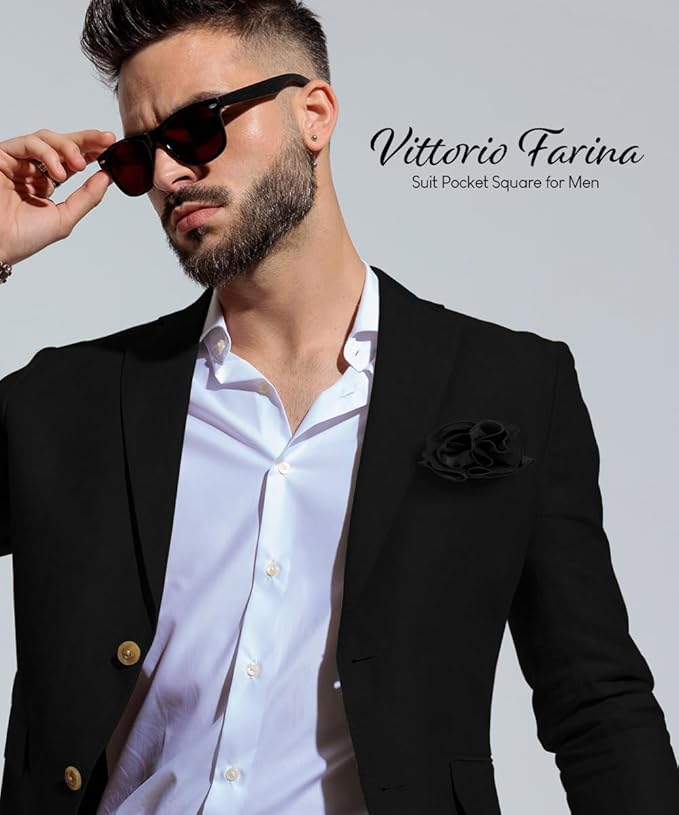 Premium Pre-Folded Four-Point Suit Pocket Square for Men with Sewn Pocket Fold