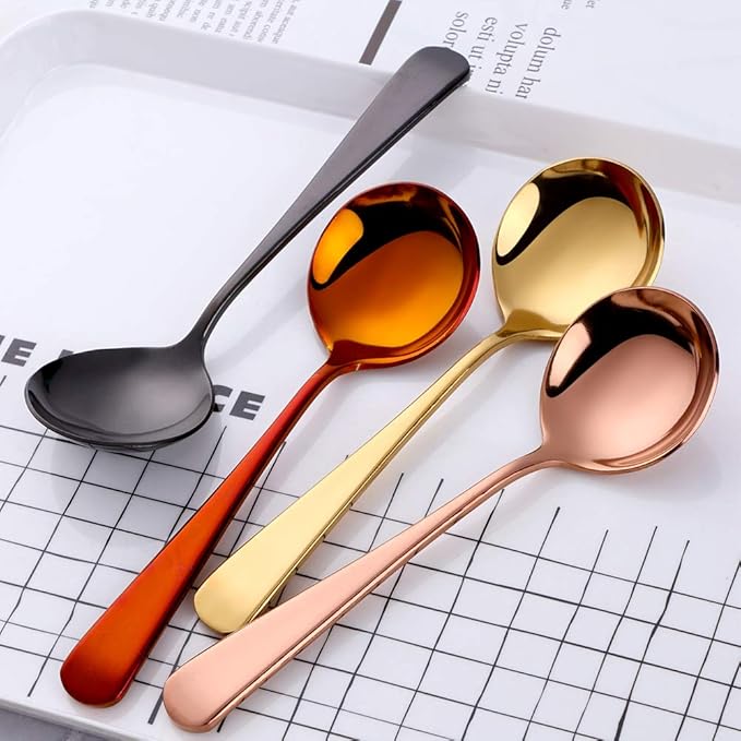Buyer Star 8 Pieces Stainless Steel Round Soup Spoon, 6.3 Inch Mirror Polished Spoon Cutlery, Dishwasher Safe (Mixed color)